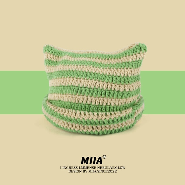 Cozy Striped Beanie with Cat Ears