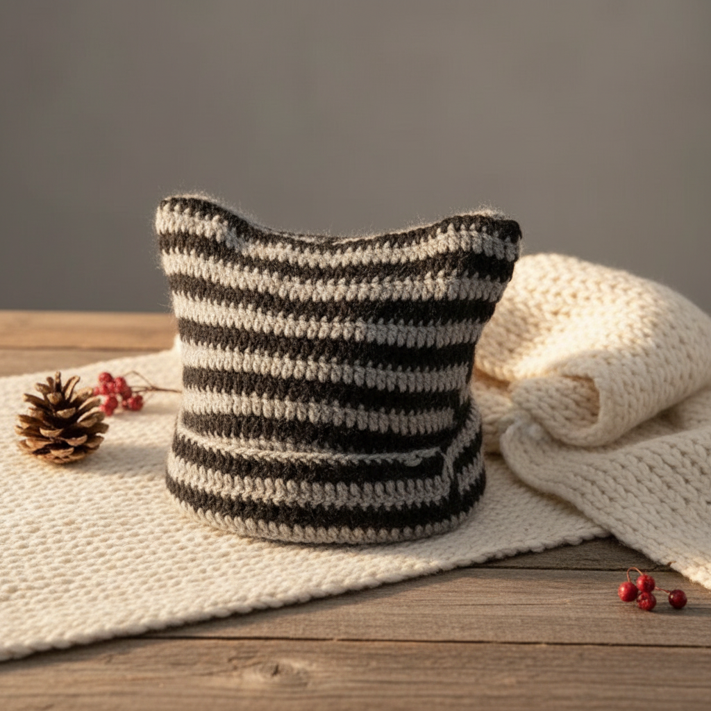 Cute Knitting Striped Beanie in cozy setting