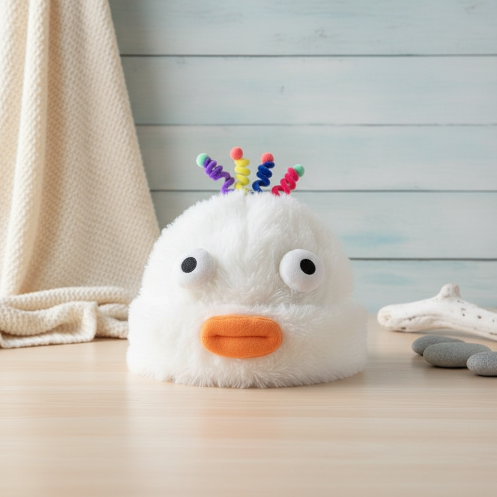 Furry Fish Hat in playful setting